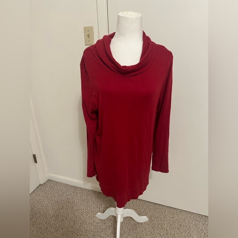 J.jill Maroon Cowl Neck Long Sleeve Tunic Top Sz L Pima Cotton